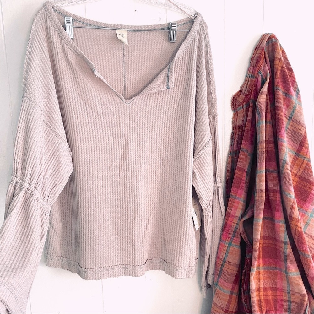 NEW We the Free People dahlia thermal grey lilac lavender purple Bell Sleeve